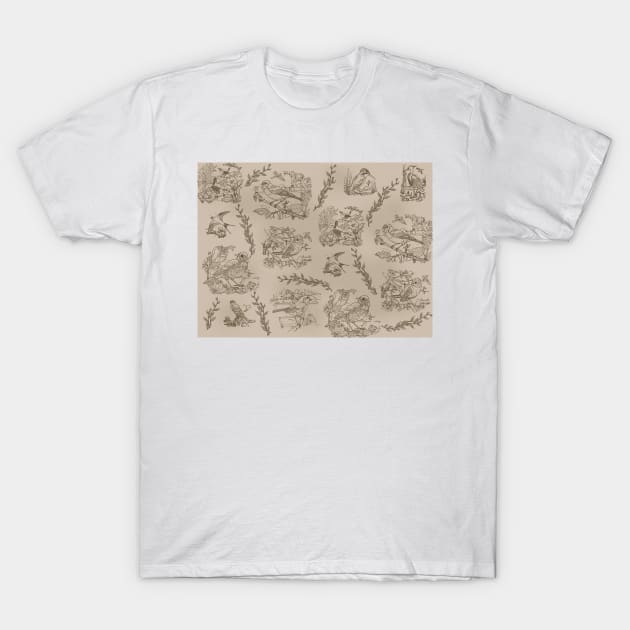 Birds (Burnt wood on Parchment) T-Shirt by davidroland